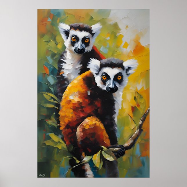 Poster | Lemur | Ölmalerei (Vorne)