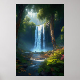 Poster L'enchantement d'une belle cascade forestière