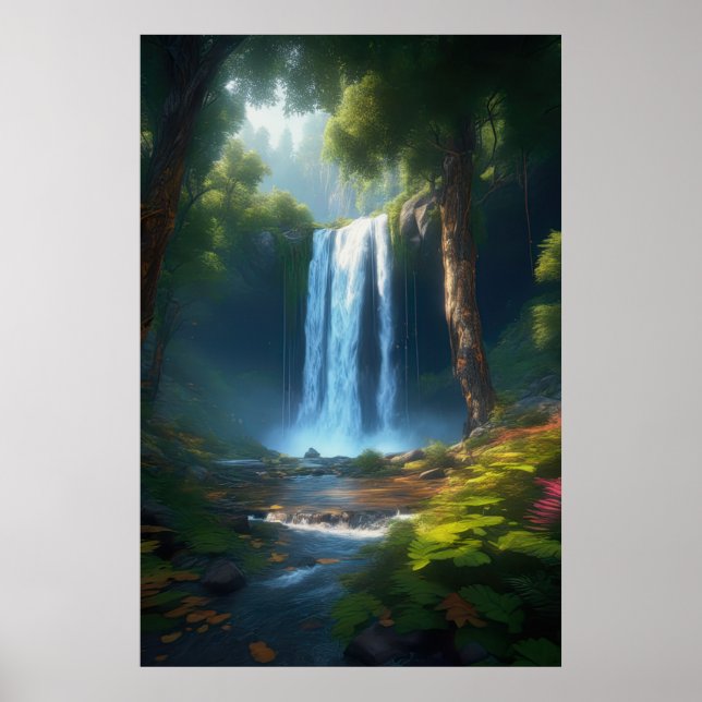 Poster L'enchantement d'une belle cascade forestière (Devant)