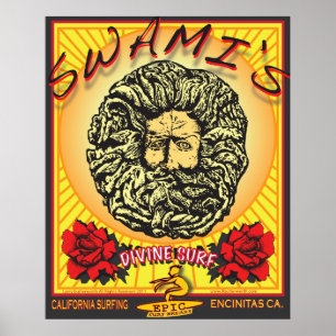 POSTER L'ENCINITAS LA CALIFORNIE DU SWAMI SURFANT