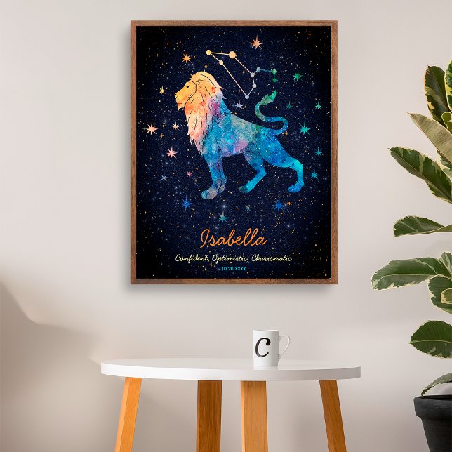 Poster Leo Constellation Zodiac Aquarelle Étoiles Galaxie (Créateur téléchargé)