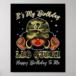 Poster Leo Queen Black Woman avec Camo Casquette It '