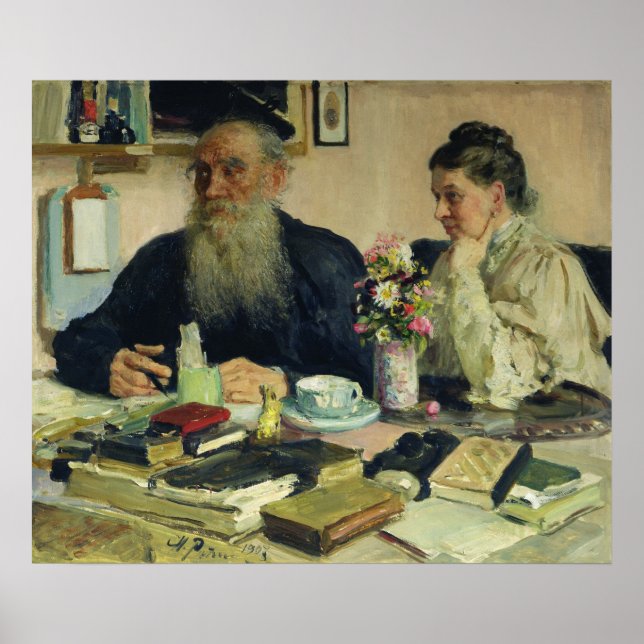 Poster Leo Tolstoï avec sa femme à Yasnaya Polyana (Devant)
