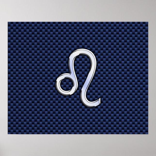 Poster Léo Zodiac Sign on Navy Blue Carbon Fiber Print (Devant)