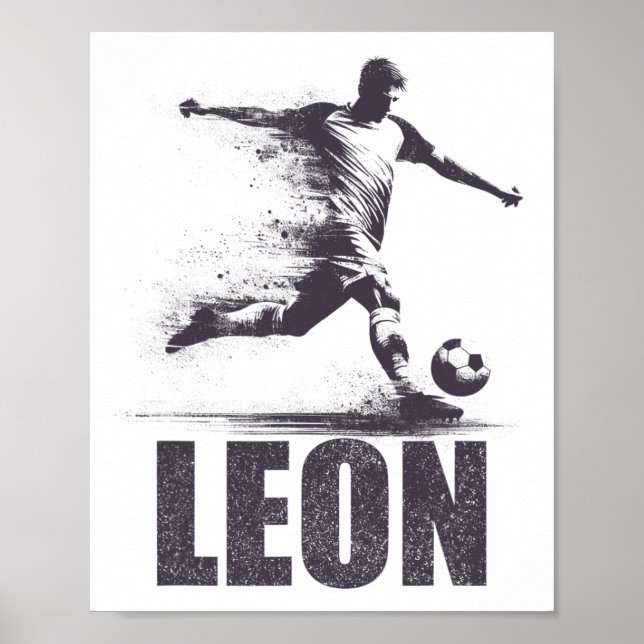 Poster Leon Soccer Boys Personalized First Name Leon  (Devant)