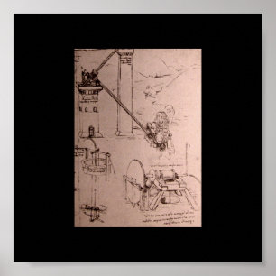 Poster Leonardo da Vinci, dessins des machines