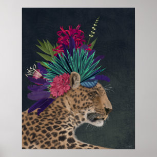 Poster Leopard avec tête tropicale