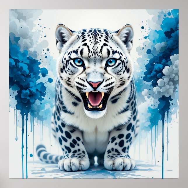 Poster Léopard Blanc Féroce (Devant)