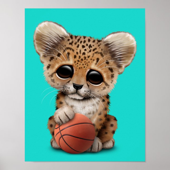 Poster Leopard Cub Jouant Avec Basket-Ball (Devant)