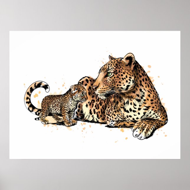 Poster Léopard et petit (Devant)