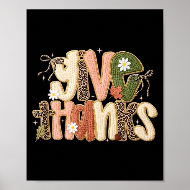 Poster Leopard Fall Give Thanks Coquette Latch Hook Yarn  (Devant)