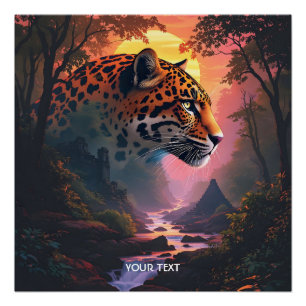 Poster Léopard mignon de fantaisie au coucher du soleil