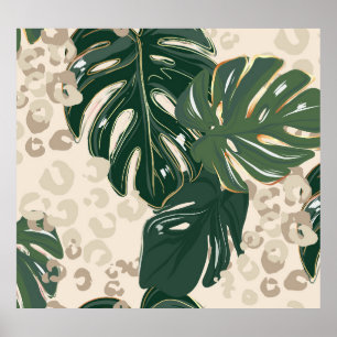 Poster Leopard Monstera : Jungle Imprimer Vintage.