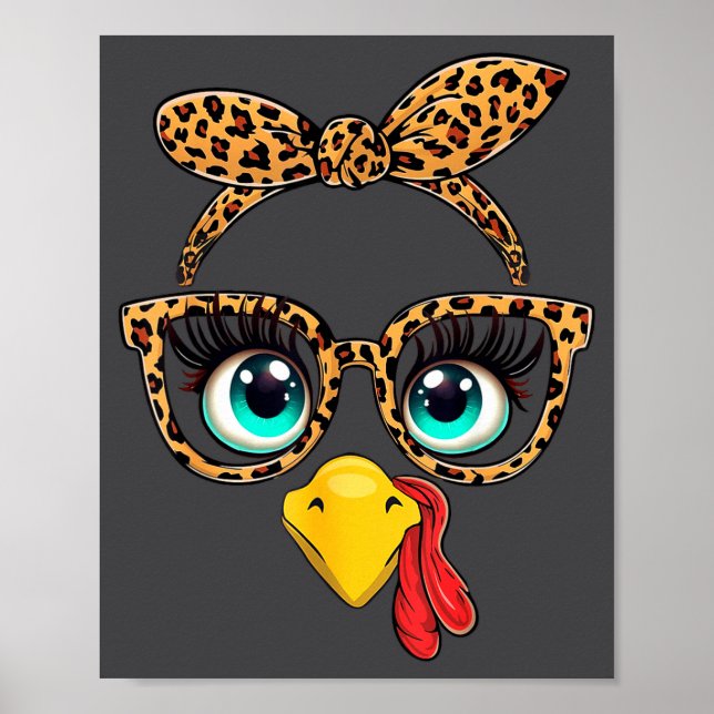 Poster Leopard Print Thanksgiving Funny Turkey Face Gles  (Devant)
