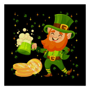 Poster Leprechaun Boire Bière St. Patrick's Day