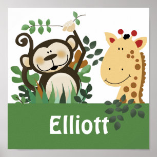 Poster L'équipe de zoo singe et girafe Art personnalisé