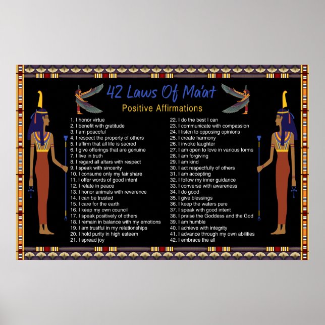 Poster Les 42 Lois De Maat - Affirmations Positives (Devant)