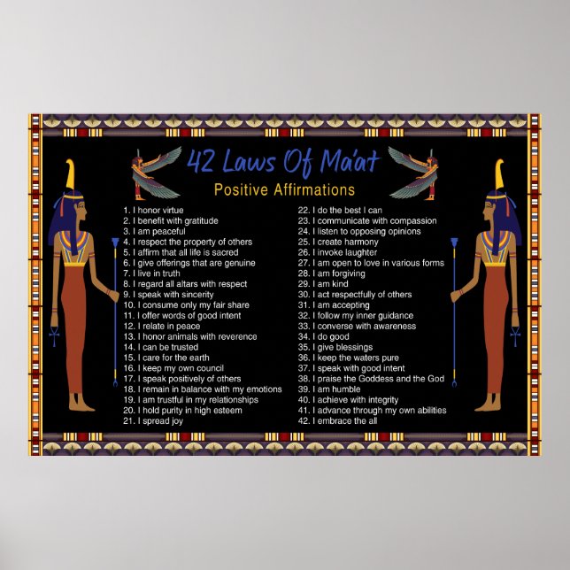 Poster Les 42 Lois De Maat - Affirmations Positives (Devant)