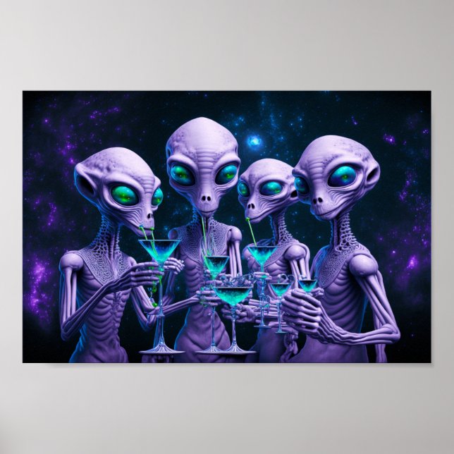 Poster Les Aliens boivent des cocktails (Devant)