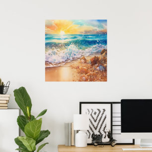 Poster Les amateurs de soleil levant sur la plage