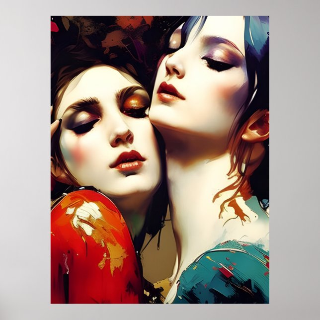 Poster Les amoureux s'embrassent (Devant)