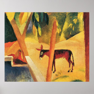 Poster Les ânes dans les palmiers par August Macke
