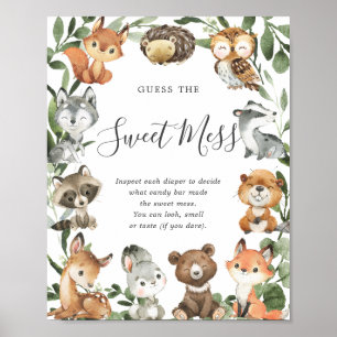 Poster Les Animaux De Bois Baby shower Devinez Le Mess Do