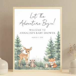 Poster Les Animaux de la Forêt de Bois - Baby Shower Aven