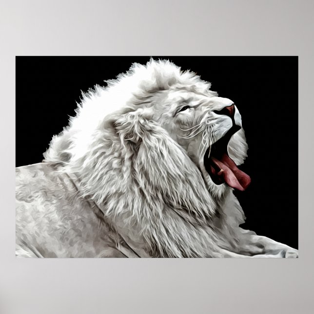 Poster Les animaux de la jungle à tête de lion blanche ab (Devant)