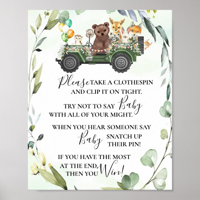Poster Les animaux des bois ne disent pas Baby shower Jeu (Devant)