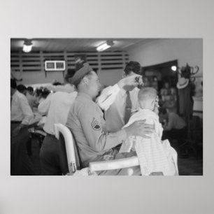 Poster Les années 1940 d'expérience de coiffeur de fils