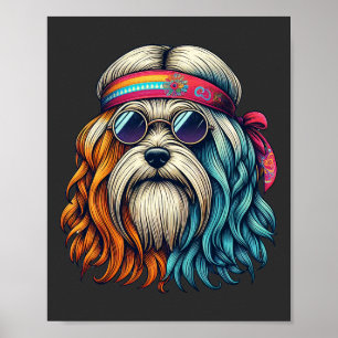 Poster Les années 1960 hippie chien tête animaux amusants