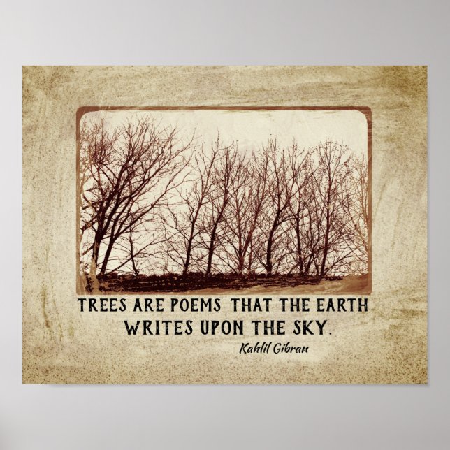 Poster Les arbres rustiques sont des poèmes Kahlil Gibran (Devant)
