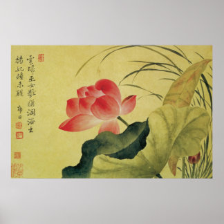 Poster Les Beaux Arts Chinois Fleurs Lotus