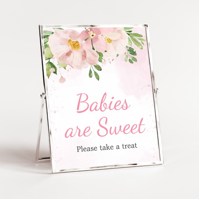 Poster Les bébés de printemps rose pâle sont doux (Blush Pink Spring Floral Baby Shower Babies are Sweet Sign)