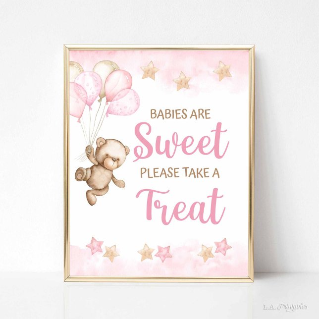 Poster Les bébés sont doux Symbole de traitement Pink Ted (Babies are Sweet Please Take a Treat Pink Teddy Bear Theme)