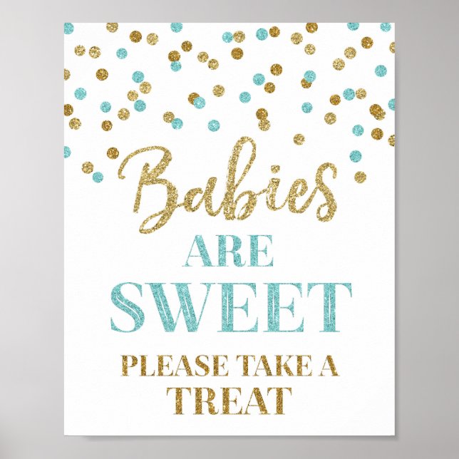 Poster Les bébés sont Sweet Sign Gold Blue Confetti (Devant)