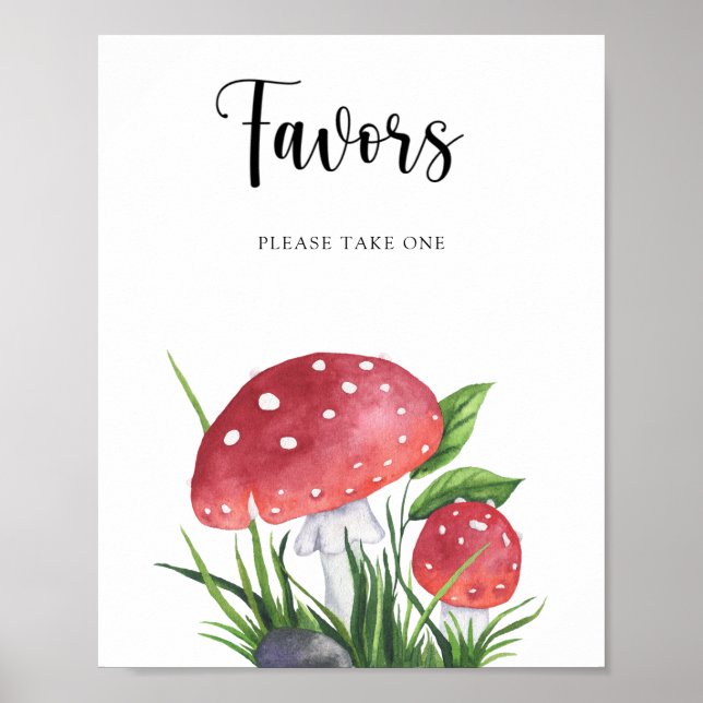 Poster Les champignons volent agaric baby shower Faveurs (Devant)