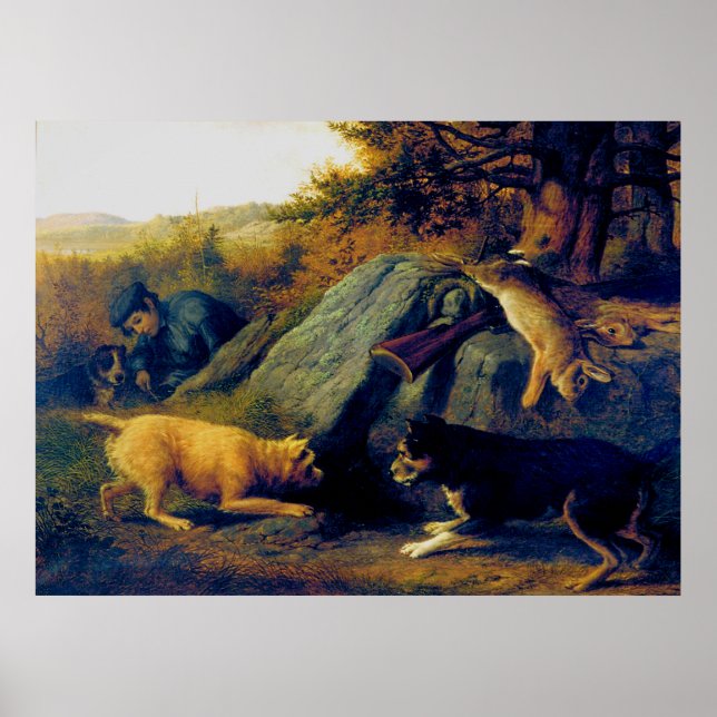 Poster Les chasseurs de lapins Thomas Hewes Hinckley 1850 (Devant)