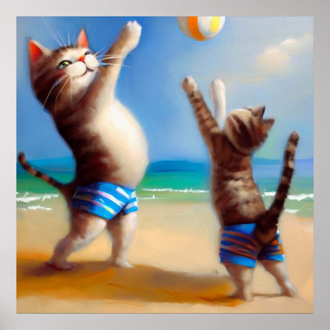 Poster Les chats à la plage (Devant)