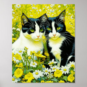 Poster Les chats adorables assis dans un champ de marguer