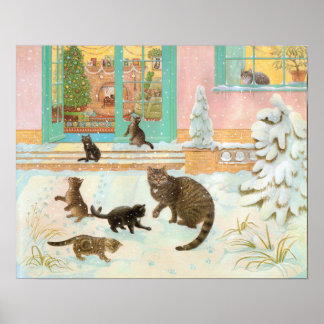 Poster Les chats dans la peinture à la neige