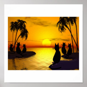 Poster les chats d'île à l'affiche du coucher du soleil