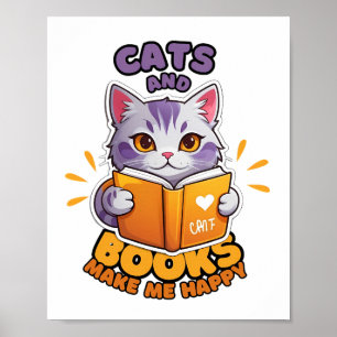 Poster Les chats et les livres me rendent heureux