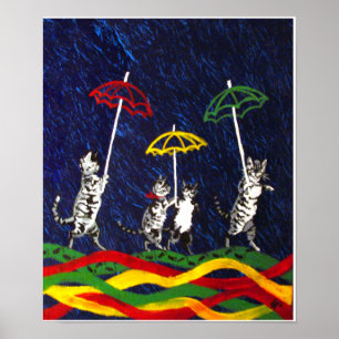 Poster Les chats sous la pluie