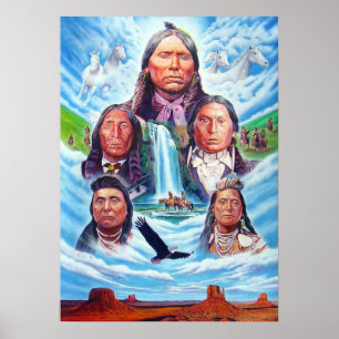 Poster Les chefs indiens célèbres Peinture des Amérindien