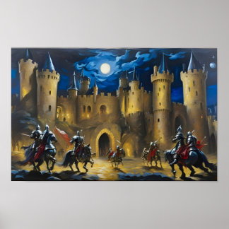 Poster Les Chevaliers Gardent Un Château La Nuit