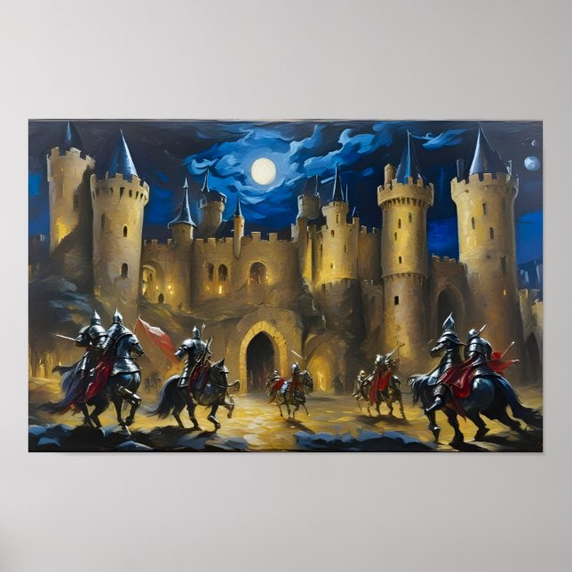 Poster Les Chevaliers Gardent Un Château La Nuit (Devant)