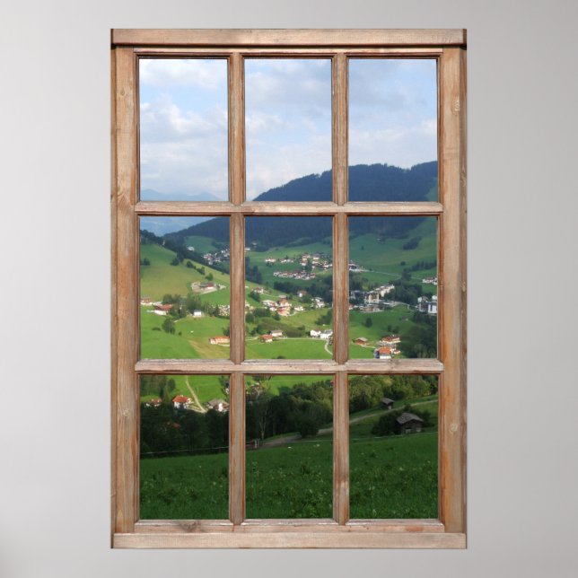 Poster Les contreforts alpins vue depuis une fenêtre (Devant)