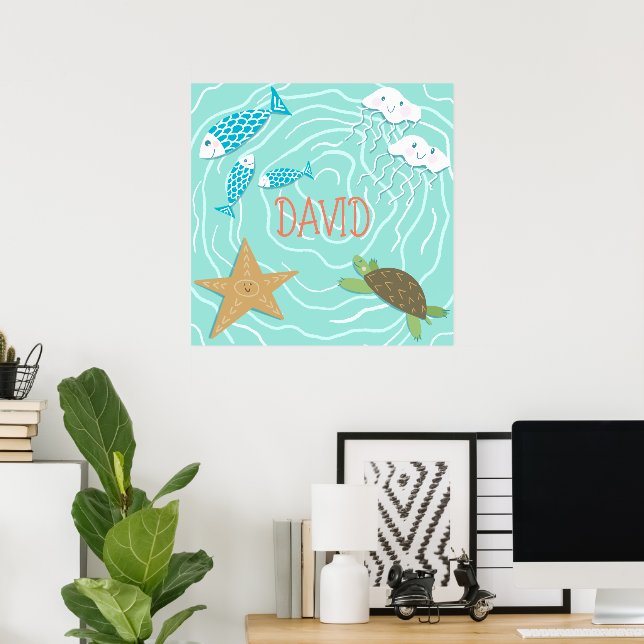 Poster Les créations de la mer mignonne personnalisées Mu (Bureau à domicile)